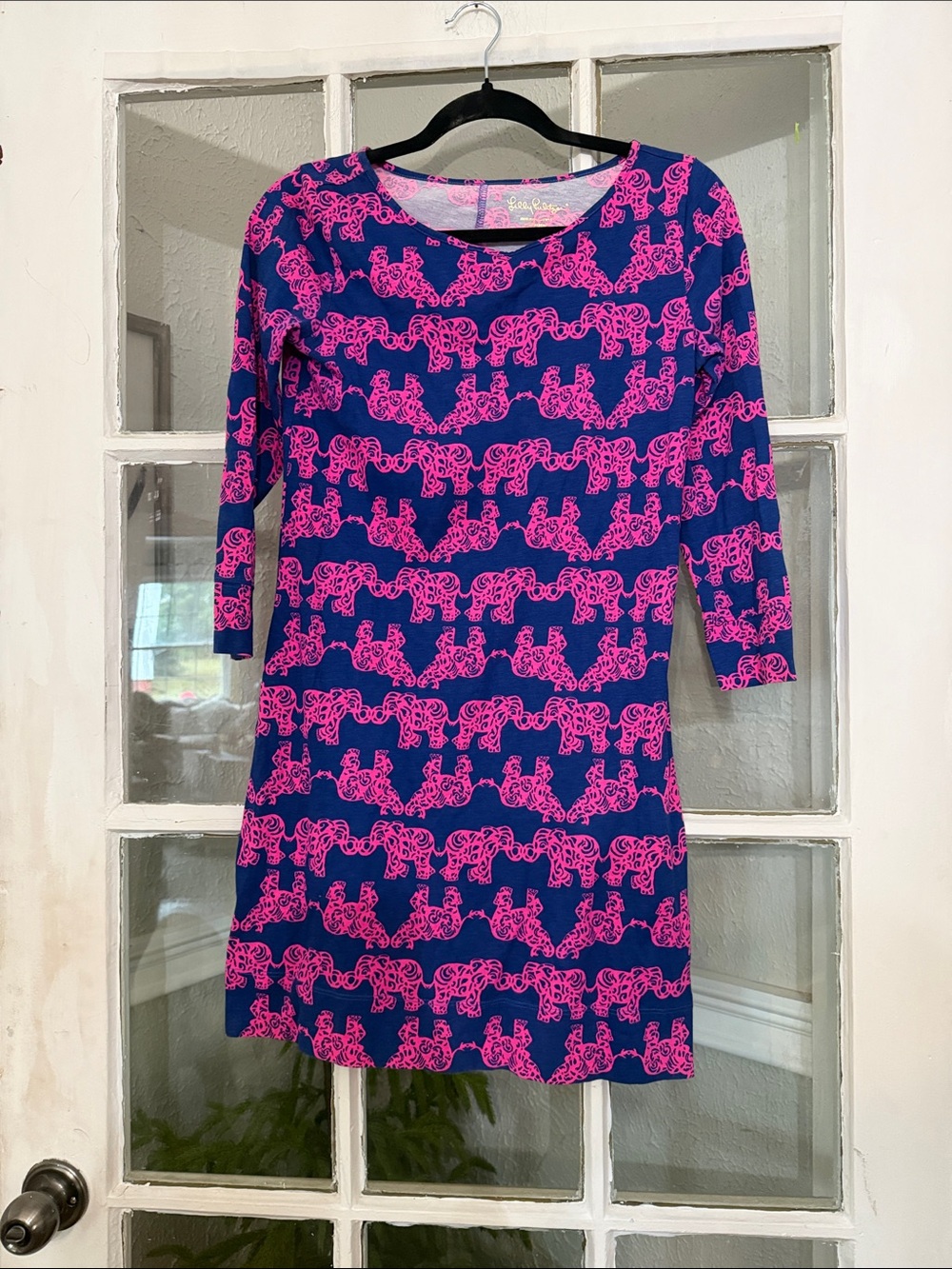 Lily Pulitzer Women Navy and Bright Pink Elephant Print Dress